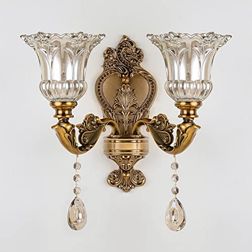Antique Brass Wall Sconce Ottoson Vintage Floral Wall Mount Lamp With Beveled Crystal Shade Gold 2 Heads Retro Sconce Lighting For Living Room Bedroom Corridor Ot445622 #TOP3