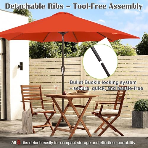 Image of Blissun 10FT Patio Umbrella, Outdoor Table Umbrella, Yard Umbrella, Market Umbrella with 8 Sturdy Ribs, Push Button Tilt and Crank, Orange