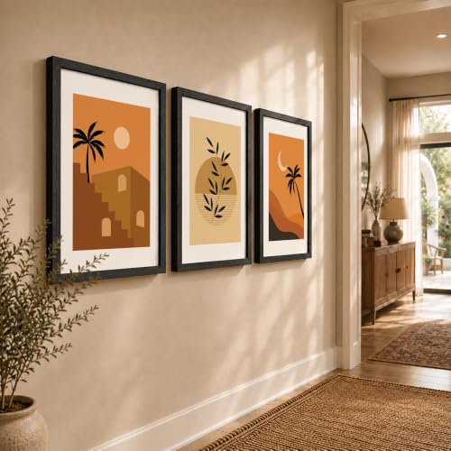 Image of NoWorries Minimalist theme coconut tree wall paintings for home decoration /Tree art wall frames for wall decor Set of 3 Frames (Theme-Nature) (Pattern-Minimal) (Art-14, 17x25inch)