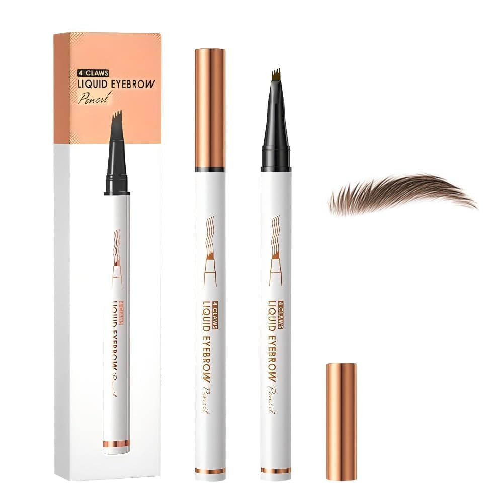 2 Stück Microblading Augenbrauenstifte, 2026 Upgraded 3D Wasserfest mit 4 Gabelspitzen, Langlebig, Natürlich, Feiner, ein Magischer Eyebrow Pencil für Frauen und Mädchen (2Stück Hellbraun)