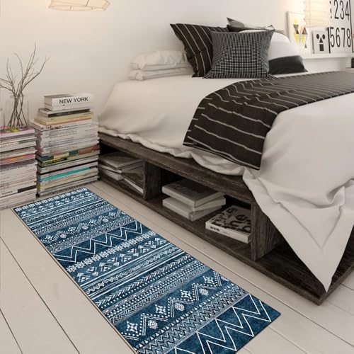 Alfombra antideslizante pasillo azul marino lavable que evita resbalones 3