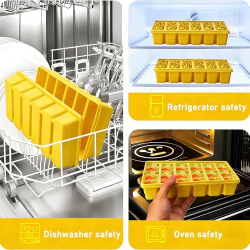 Image of Covered Silicone Freezer Tray, 2-Piece Set Of Silicone Freezer Molds, Used For Preparing And Freezing Various Sauces And Other Dishes, Making 12 Portions Cube (Yellow)