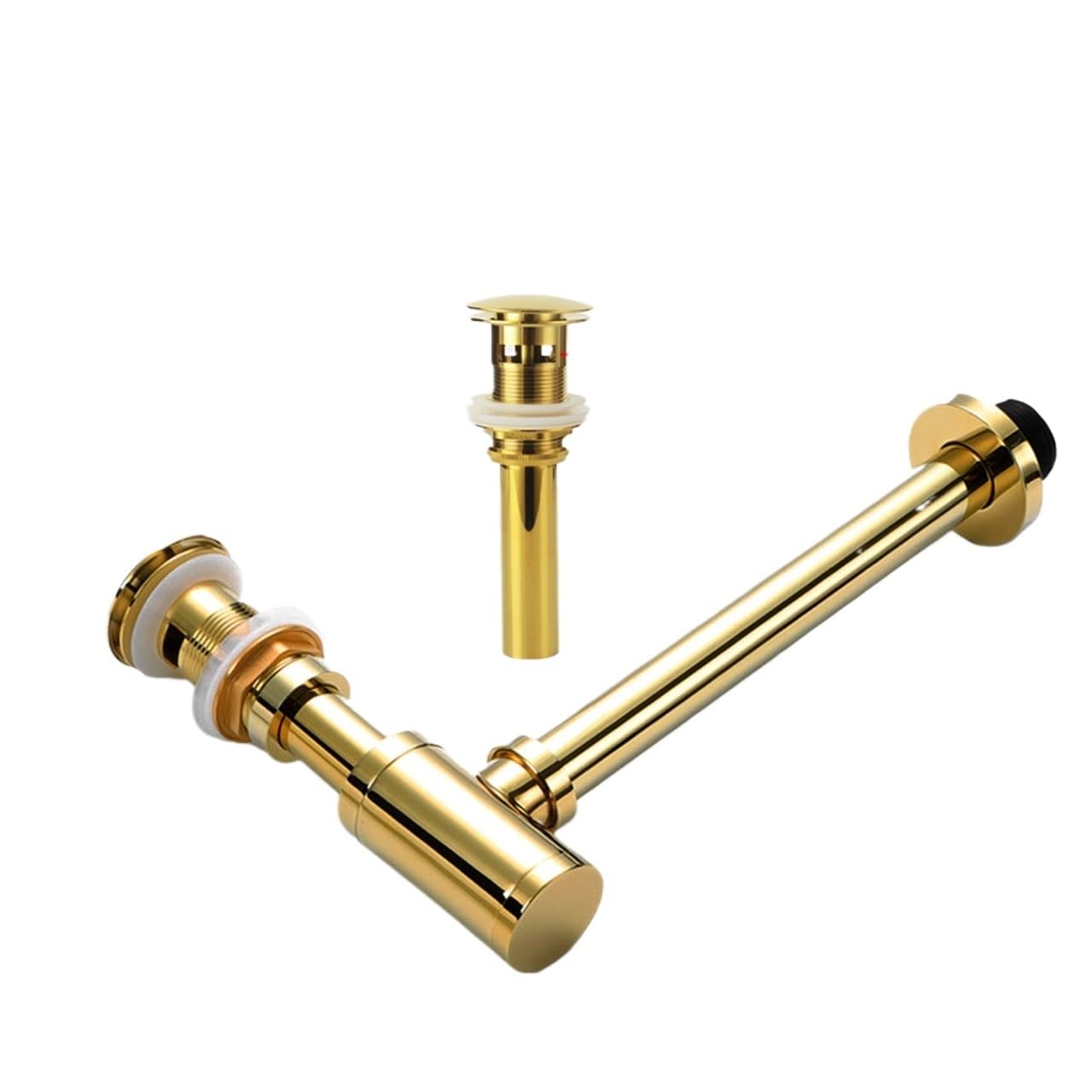 Xiehya Golden Overflow Bathroom Basin Bottle Trap Drain With Sink Pop Up Siphon Fixture Golden Black P-Trap Hose For Home Renovation For Diy Tools(Golden Overflow)
