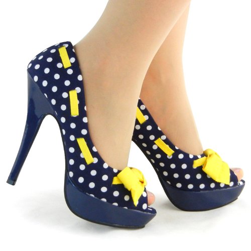 SHOW STORY Sexy Peep Toe Polka Dots Bow Platform Stiletto High Heel Pump,LF304213