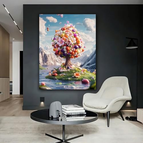 Toile murale Arbre de Vie multicolore grand format pour grand mur - 3