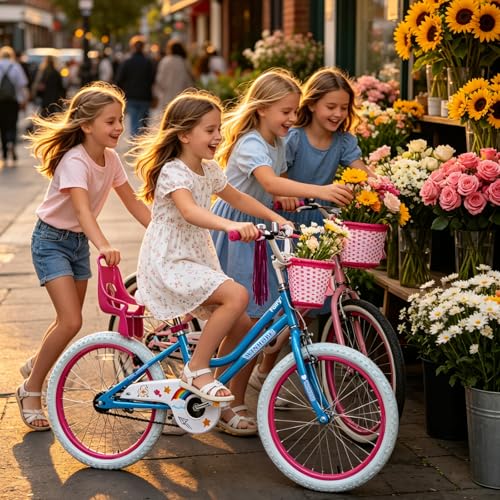 Image of WinHope Girls Bike with Doll Seat, 12 14 16 18 20 Inch Kids Bike for 2-12 | Dual Brake with Training Wheels / Kickstand & Streamers Birthday Gift for Toddler Outdoor Riding, Multiple Colors