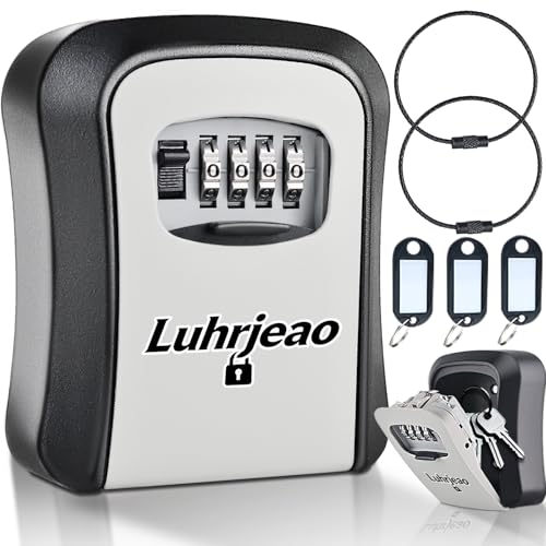 Luhrjeao Lock Box, Key Lock Box XL Wall Mounted, Durable Waterproof Outdoor Key Safe with Heavy-Duty Metal, 4-Digit Resettable Combination Lock for Home, Rentals, Realtors & Apartment