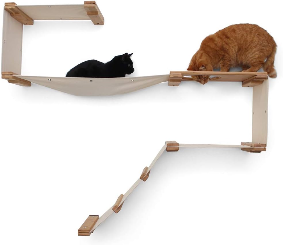 CatastrophiCreations Cat Wall Mounted Play Cat Condo, Bamboo Frame, Modular Design, Sisal Pole, Hammock, 18" and 34" Sections