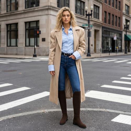 Image of Modatope Rounded Toe Flat Stretchy Dress Knee High Boots Side Zipper
