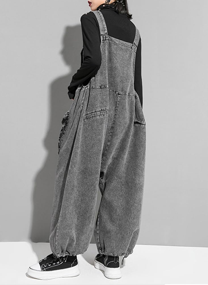 Mono vaquero holgado con tirantes ajustables y pernera ancha con bolsillos para mujer mono informal vintage con tirantes ajustables y pechera elástica