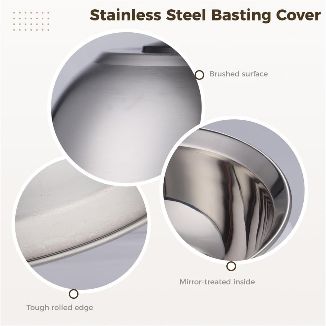 2-Pack Stainless Steel Basting Domes, Burger and Steak Covers with Heat-Resistant Grip, Ideal for Melting Cheese and Grilling Steaks, Bacon, and Burgers