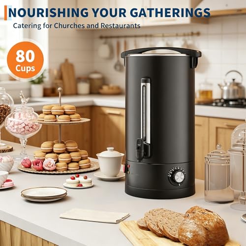 Image of 12 L /80 Cups Coffee Urn, Double-Wall Stainless Steel Commercial Coffee Maker, Large Percolator Pot Dispenser Hot Water Urn, Quick Brew, Stays Hot for Tea & Beverage at Events & Catering - Black