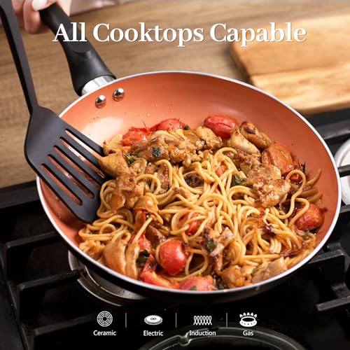 Image of BECIGAR 8pcs Gold Ceramic Pots and Pans Set, Cooking Pan Set,Cooking Pot Set Ceramic Pan Set, Nonstick Cookware Set, Induction Safe Kitchen Cooking Set with Frying Pans, Saucepans, shovel and Ladle