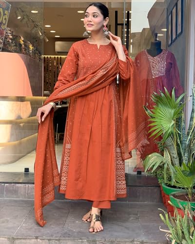 Image of ANNI Designer Women's Rayon Viscose Anarkali Printed Kurta with Pant & Dupatta