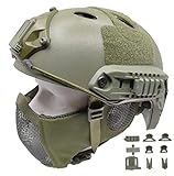 Tactical Airsoft Fast Helmet PJ Type and Metal Mesh Mask Foldable Double Straps Protect Ear Full Fac
