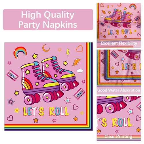 Image of Qyeahkj 100 Pcs Roller Skating Party Plates and Napkins Set Pink Roller Skate Birthday Decorations Supplies Tableware Roll Skating Themed Party Favors for Girls Birthday Decorations Serves 25