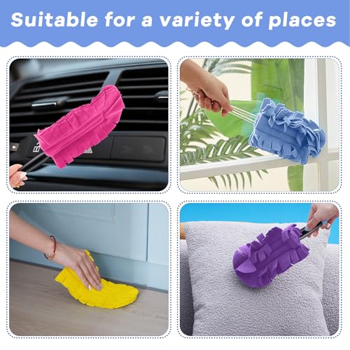 Image of Zubebe 12 Pcs Reusable Duster Refills Fleece,Bright Color | Soft Polyester Fiber Flat Duster Refill Multi Surface Washable Cleaning Pad Tools for Home, Blinds, Car, Pet, Furniture, Fans