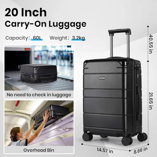 Carry on Luggage Suitcase with Vacuum Compression and Pump, 100% PC Hardshell Lightweight Travel Suitcase with TSA Lock & USB Charging Port 20inch image 6
