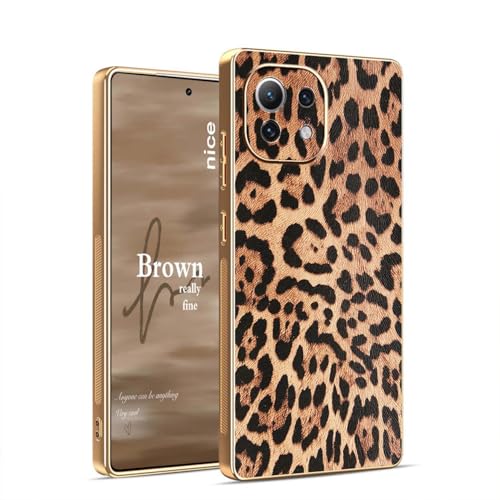YUECXIN Hülle für Xiaomi 11 Lite 5G NE/Xiaomi Mi 11 Lite Luxuriöse Einfache Modische Handyhülle mit braunem Leopardenmuster Ultra Dünn Stoßfest TPU Schutzhülle für Mädchen Frauen. Leopard