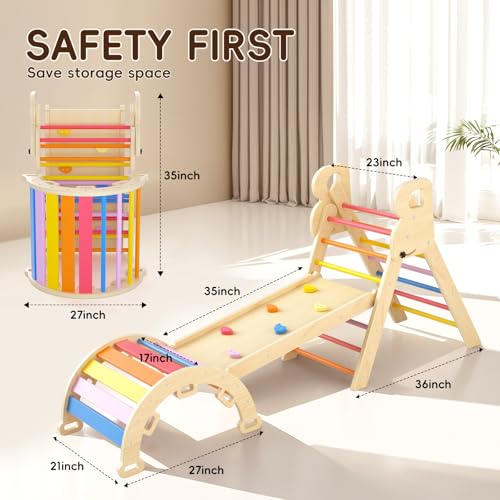 pikler triangle set climbing toys for toddlers 1-3 inside montessori indoor playground jungle play gym gift for 1 2 3 4 year old boys girls rainbow