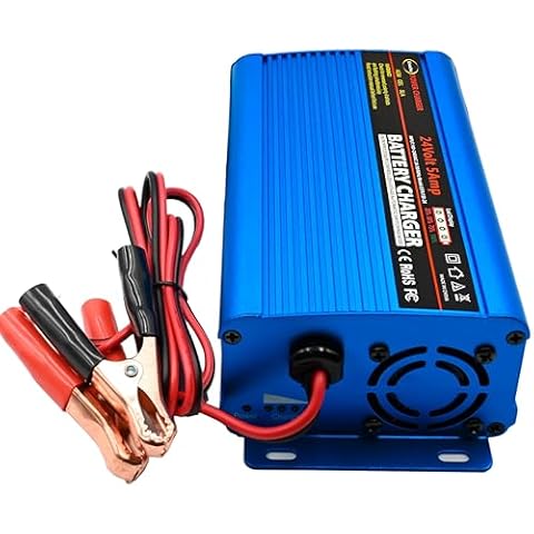 24V Battery Charger Automatic Smart Battery Charger Maintainer 5A Trickle Charger and I/O Switch with Alligator Clips for Charging AGM Gel Lead-Acid Batteries Cover