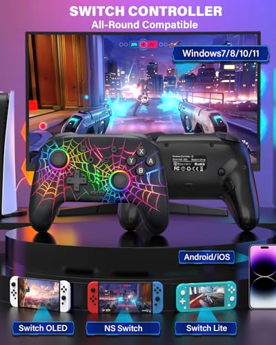 Image of ZRZLMVP Wireless Switch Controller for Nintendo Switch /OLED /Lite /Switch 2, 1000mAh Rechargeable Pro Controllers with 9 Colors LED Light, Switch Remote Control Gamepad with Turbo, Vibration,6-Axis Gyro