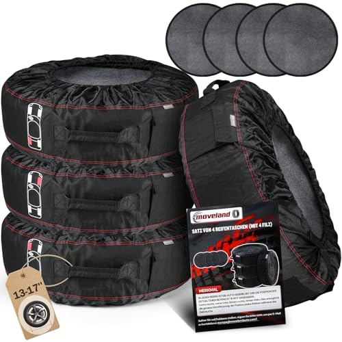 moveland Housses de Pneus 13-17 Pouces, Lot de 4 Housses de Protection Roue Etanches Anti-Poussière avec 4 Tampons en Feutre, Résistantes aux Déchirures pour Le...