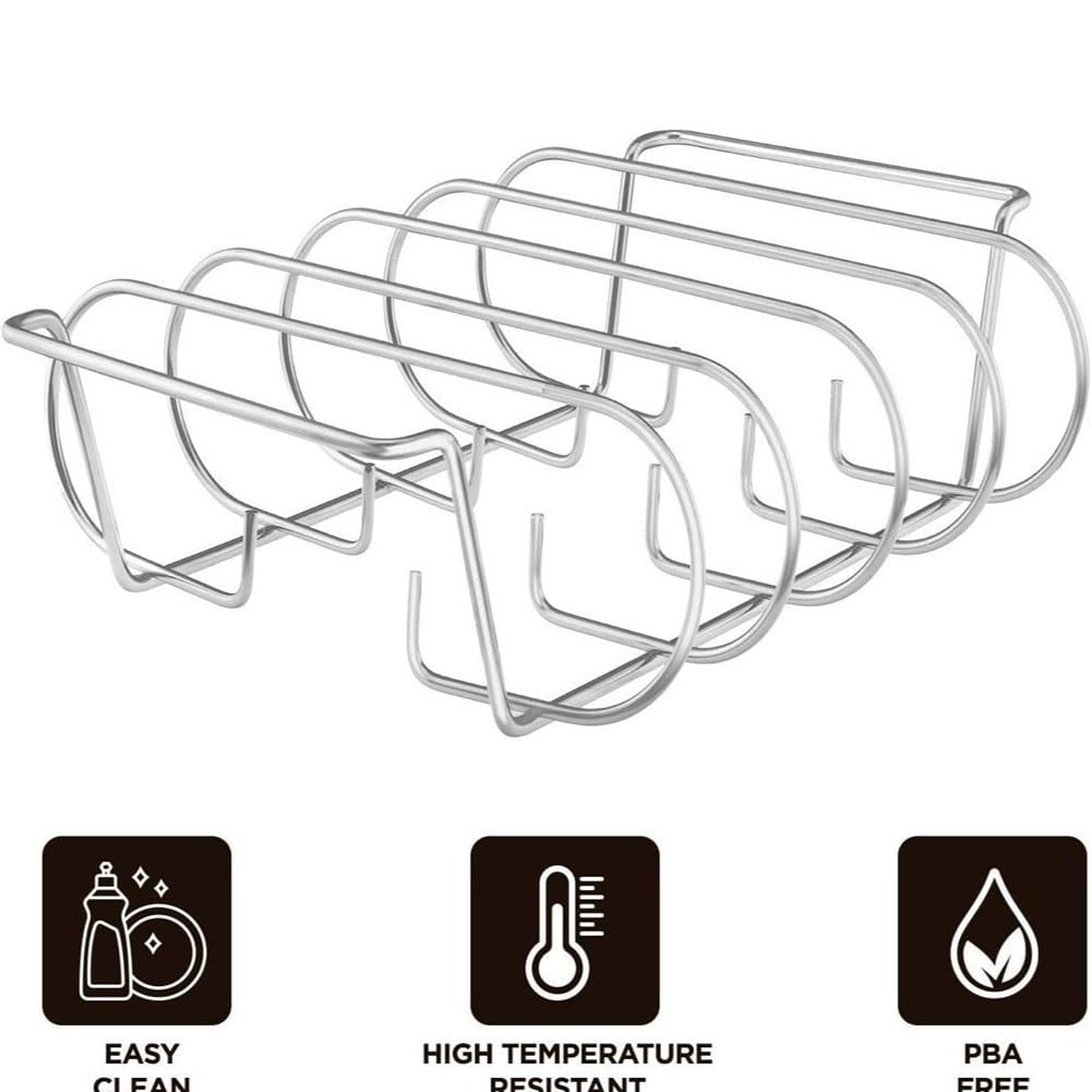 Supporto per arrostire in acciaio , supporto a costine per grigliare, barbecue e fumo, supporto a costine per barbecue per affumicatore a gas C