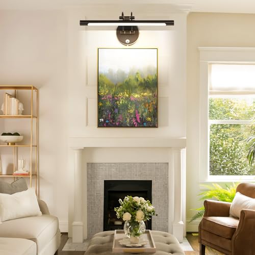 Image of MantoLite LED Dimmable Bathroom Vanity Light Fixture 15.75'' Cabinet Picture Wall Lights, Indoor Lightings Wall Sconce with Ajustable Arm Bedside Reading Lamp, Pulg in Picture Light(Black, 3000K 8W)