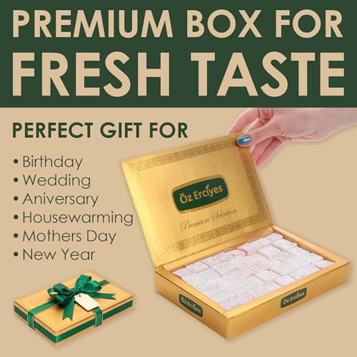 Rose & Plain Turkish Delight Duo – Classic Lokum Candy Box, Traditional Turkish Sweets, Gourmet Arabic Candy Gift, Delicias Turcas17.6 oz (500g) (Rose) - image 3