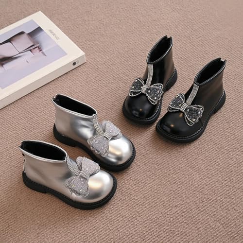 Cute Bowknot Glitter Short Boots for Girls Kids Low Heel Dress Booties Winter Sparkly 6 Toddler Girls Boots4