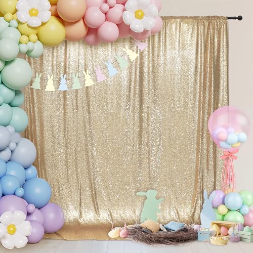 Image of PartyDelight Light Gold Sequin Backdrop 6x6ft 4 Inch Rod Pocket | Dense 3mm sequins on mesh backing with 4 inch rod pocket for full body photos ceremony arches party walls and stage displays