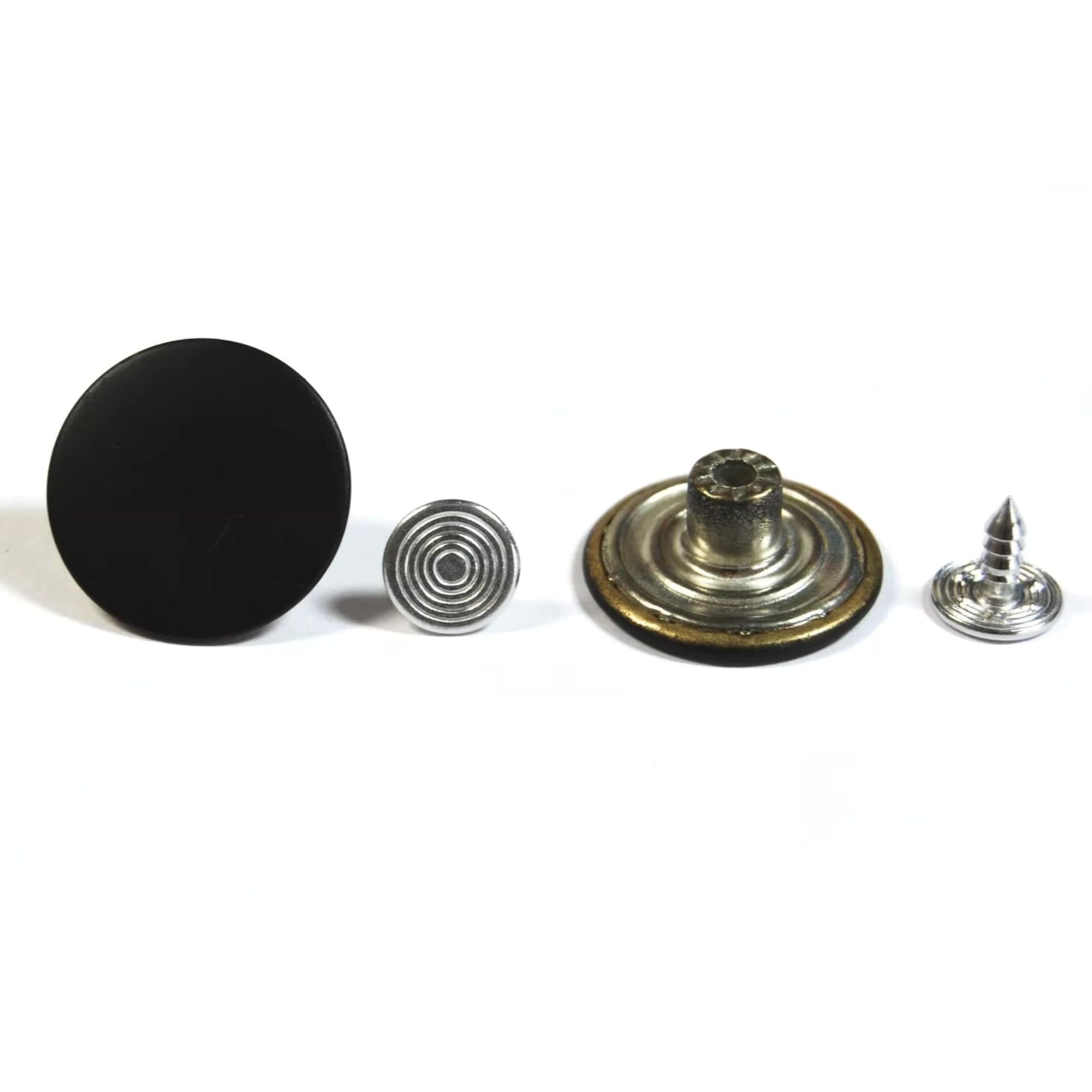celloexpress 17mm Plain Black Jean Buttons - Metal Hammer On Studs & Pin Backs - Replacement Parts Jeans Jackets (Pack of 20)
