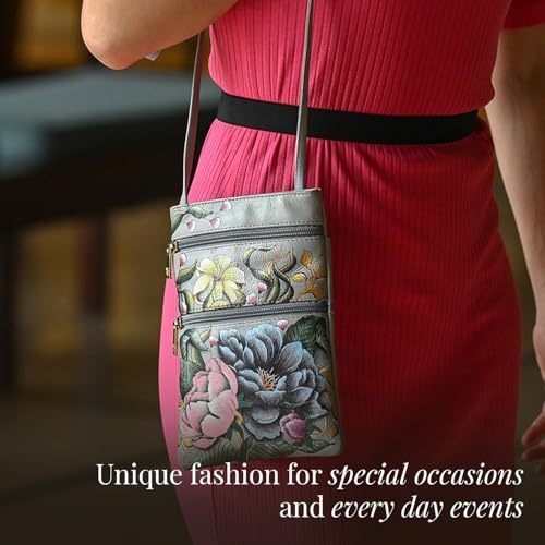 Image of Anuschka Women's Leather Crossbody Bag - Hand-Painted Genuine Leather Handbag with Pockets for Everyday Use - 448