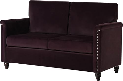 TYBOATLE Sofá biplaza Chesterfield tradicional de terciopelo con brazos enrollados para sala de estar, sofá de mediados de siglo para espacio