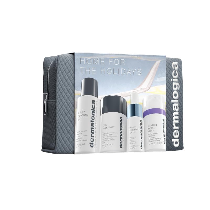 Dermalogica Home for the Holidays  Travel Essentials Kit for On the Go Skin Care, Includes Face Cleanser, Exfolaints, <a rel=