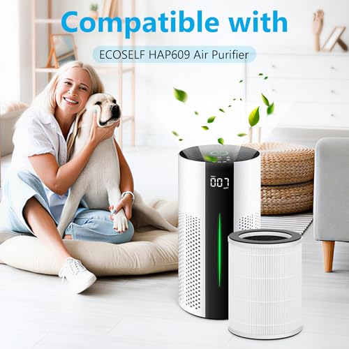 Image of 2 Packs HAP609 Replacement Filter Compatible with ECOSELF HAP609 Air Purifi-er for Home Large Room up to 1800 Ft, Main Filter