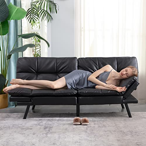 Opoiar Futon Sofa Bed, Faux Leather Memory Foam Couch Futon Sets, Convertible Sofa Daybed With Mattress Included, Modern Convertible Love Seat Sofa Bed For Small/Compact Living Space, Black #TOP6