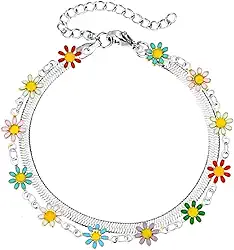 Pulseira de Aço Inoxidável feminina dupla de flores - Moda Verão - presente feminino - joias para mulheres.