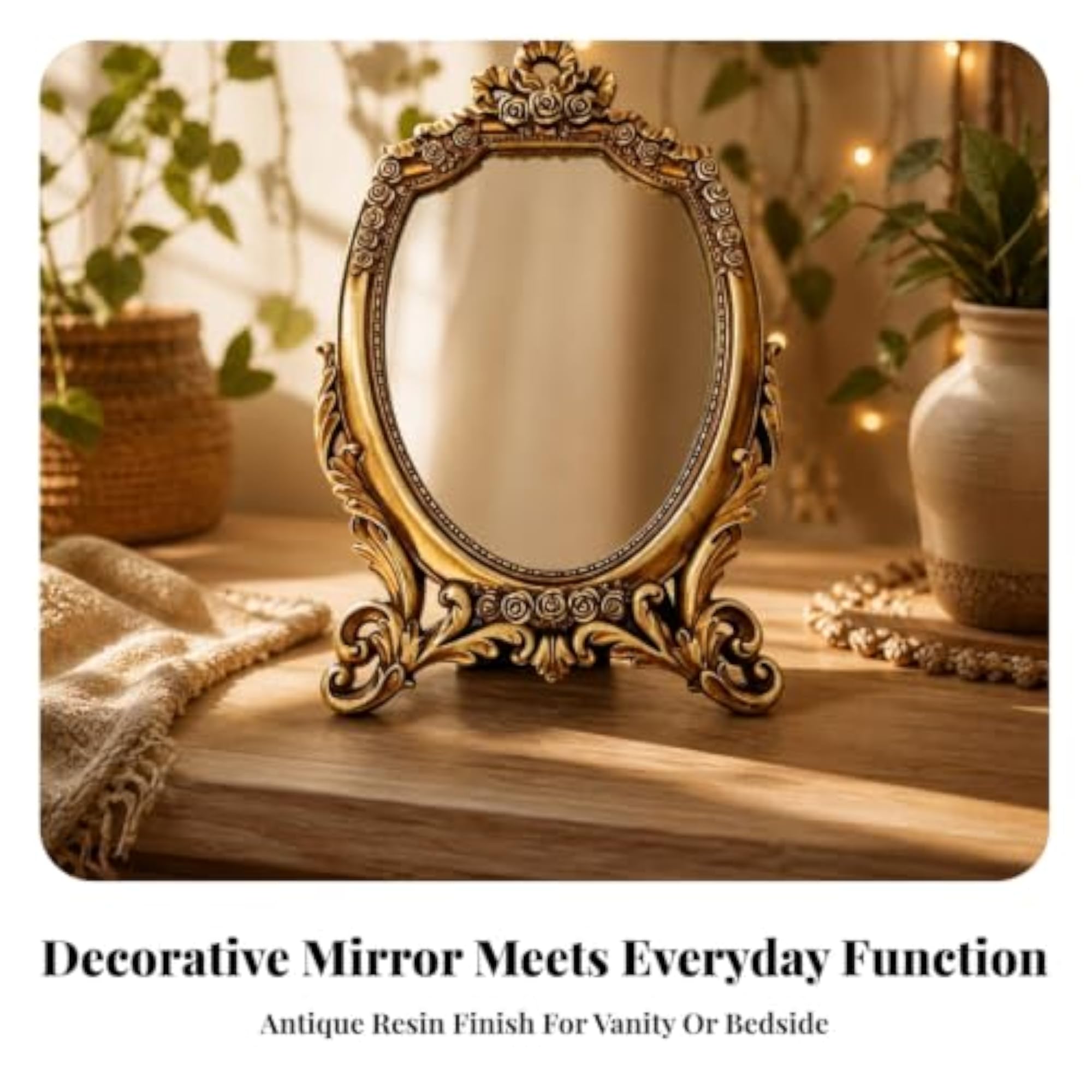 Freestanding Baroque Tabletop Mirror with Stand