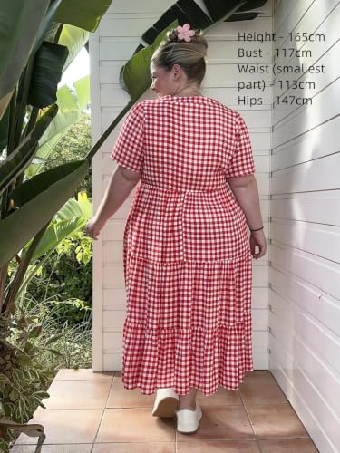 Image of TIYOMI Women Plus Size Dress Boho V Neck Short Sleeve Beach Maxi Dresses Floral /Stripe /Leaves /Lemon XL-5XL
