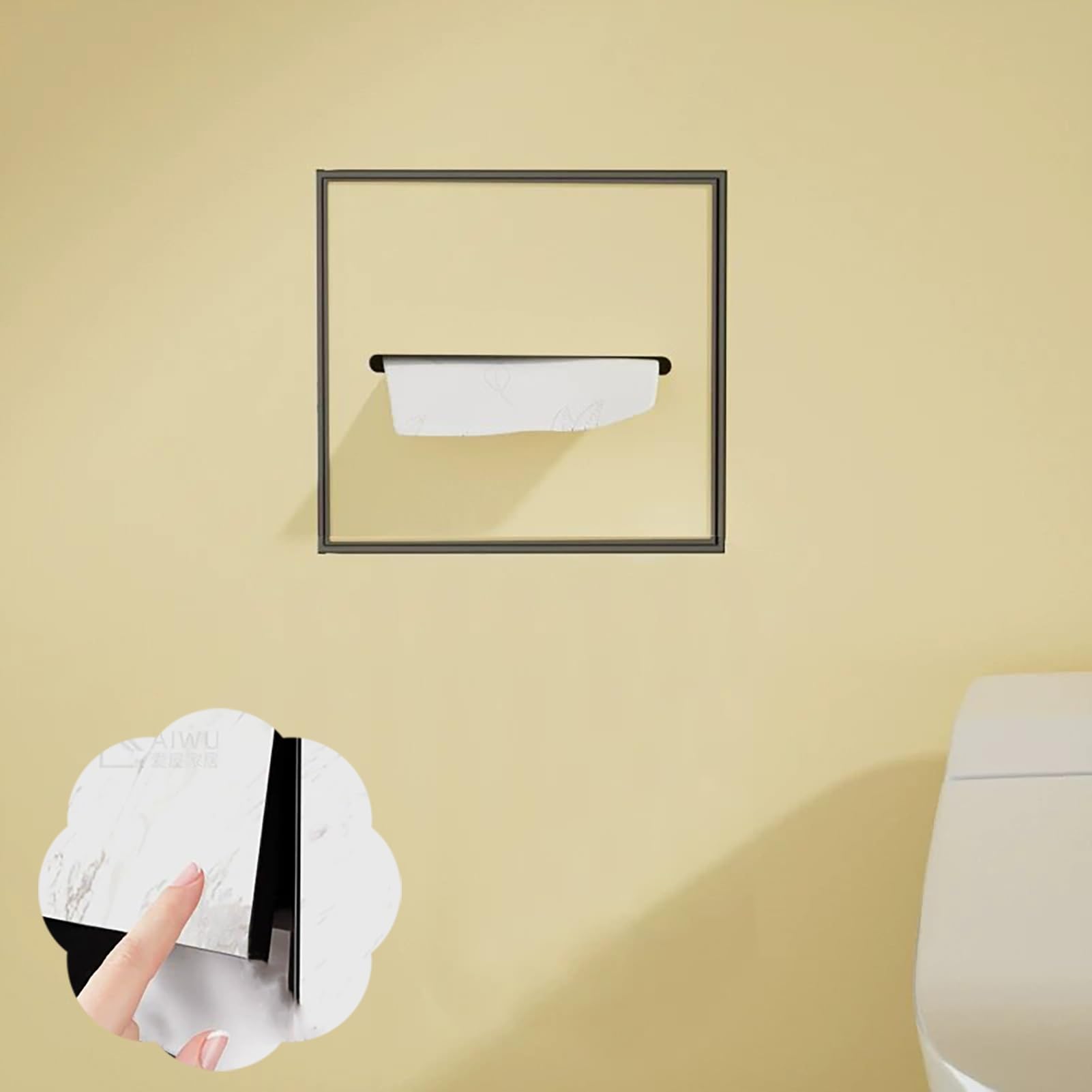 Small Square Toilet Paper Holder Wall Mount, Built-in Metal Tissue Roll Shower Niche Hidden, Space-Saving Toilets Paper Dispenser Insert(Gray)