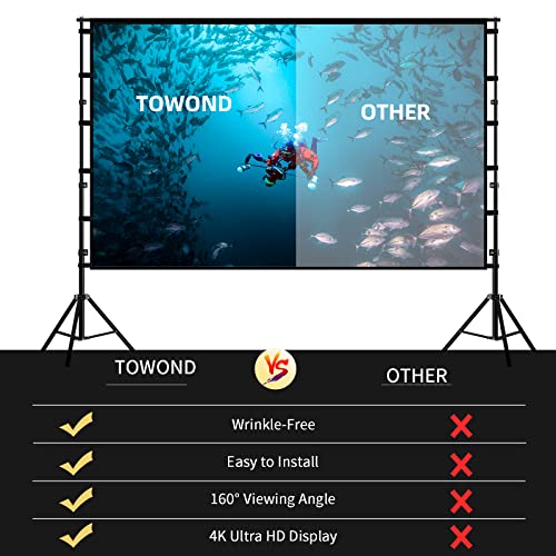 Image of TOWOND Projector Screen and Stand, 120 inch Outdoor Projection Screen, Portable 16:9 4K HD Rear Front Movie Screen with Carry Bag Wrinkle-Free Design for Home Theater Backyard Cinema
