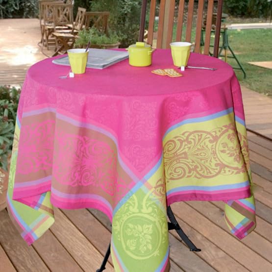 Générique Nappe Jacquard Rectangle Coton tissé traité téflon prodige Fushia 300 cm x 160 cm