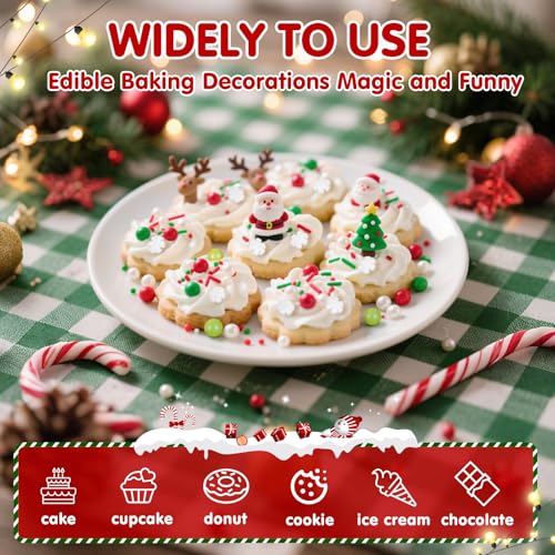 Image of Edible Christmas Sprinkles for Cake Decorating,130g,White Snowflakes Red Green Pearls and Jimmies Mix,Edible Winter Sugar Pearl Holiday Sprinkle for Cupcake Toppers,Cookie,Ice Cream Dessert Decorations Birthday Christmas Party Supplies