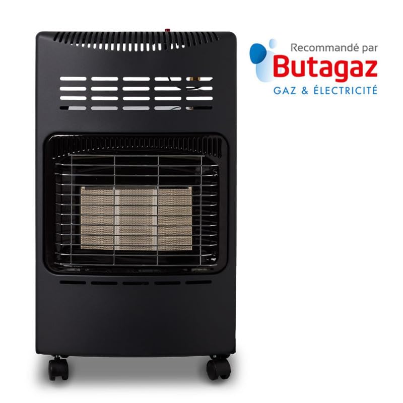 FAVEX - Chauffage d'appoint gaz 4200 - Prêt à l'emploi livré avec Tuyau et détendeur-Intérieur-Brûleur céramique Infrarouge-3 Puissances de Chauffe-jusqu'à 40 m², Acier, Noir