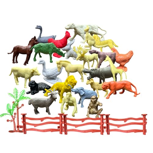 Image of ZESTHOME Mini Animal Toy Set for Kids | Realistic PVC Farm & Wild Animals with Tree & Fences | Educational, Imaginative Play & Learning Figures (3-4 cm) | 24 Pieces