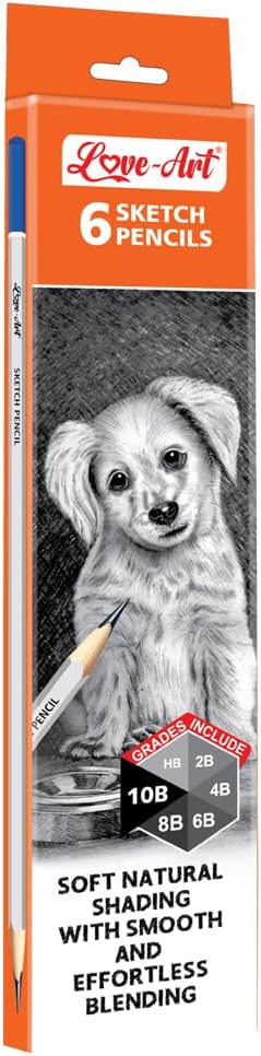 Love Art Ultra Dark Sketch Pencil Set|Lightweight With Comfortable Grip|Pencil Set For Drawing|Shading|Safe Pencils For Children|Set Of 6 Sketch Pencil X Pack Of 2|Black