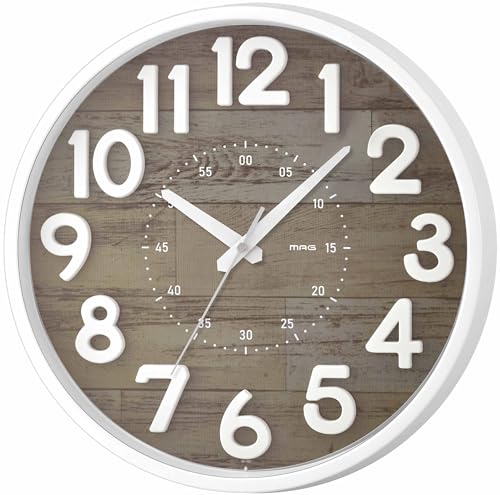 MAG W-760BR-Z Wall Clock, Analog, Crepe, Silent, Continuous Second Hand, 3D Letters, Brown