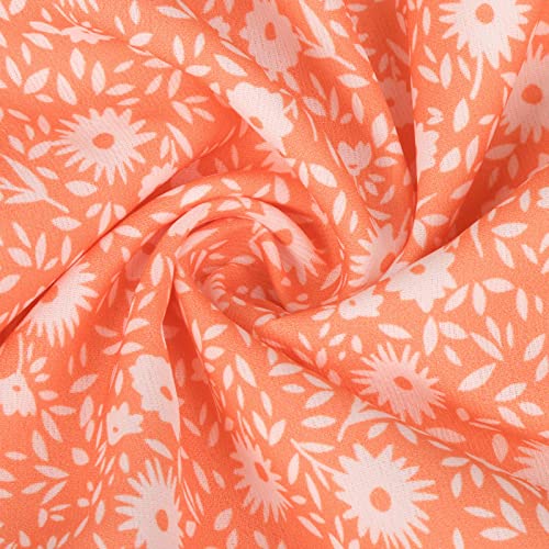 Vestido curto laranja queimado manga curta moderno decote em V chiffon mini floral gráfico boêmio pa